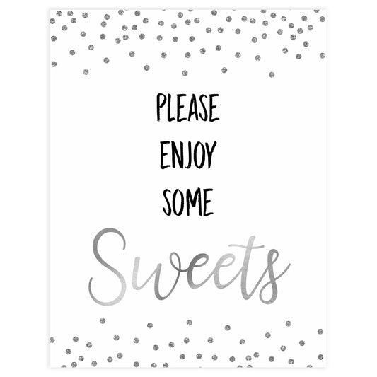 sweets baby table signs, sweets baby signs, Baby silver glitter baby decor, printable baby table signs, printable baby decor, baby silver glitter table signs, fun baby signs, baby silver fun baby table signs
