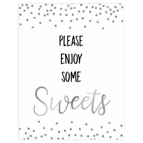 sweets baby table signs, sweets baby signs, Baby silver glitter baby decor, printable baby table signs, printable baby decor, baby silver glitter table signs, fun baby signs, baby silver fun baby table signs