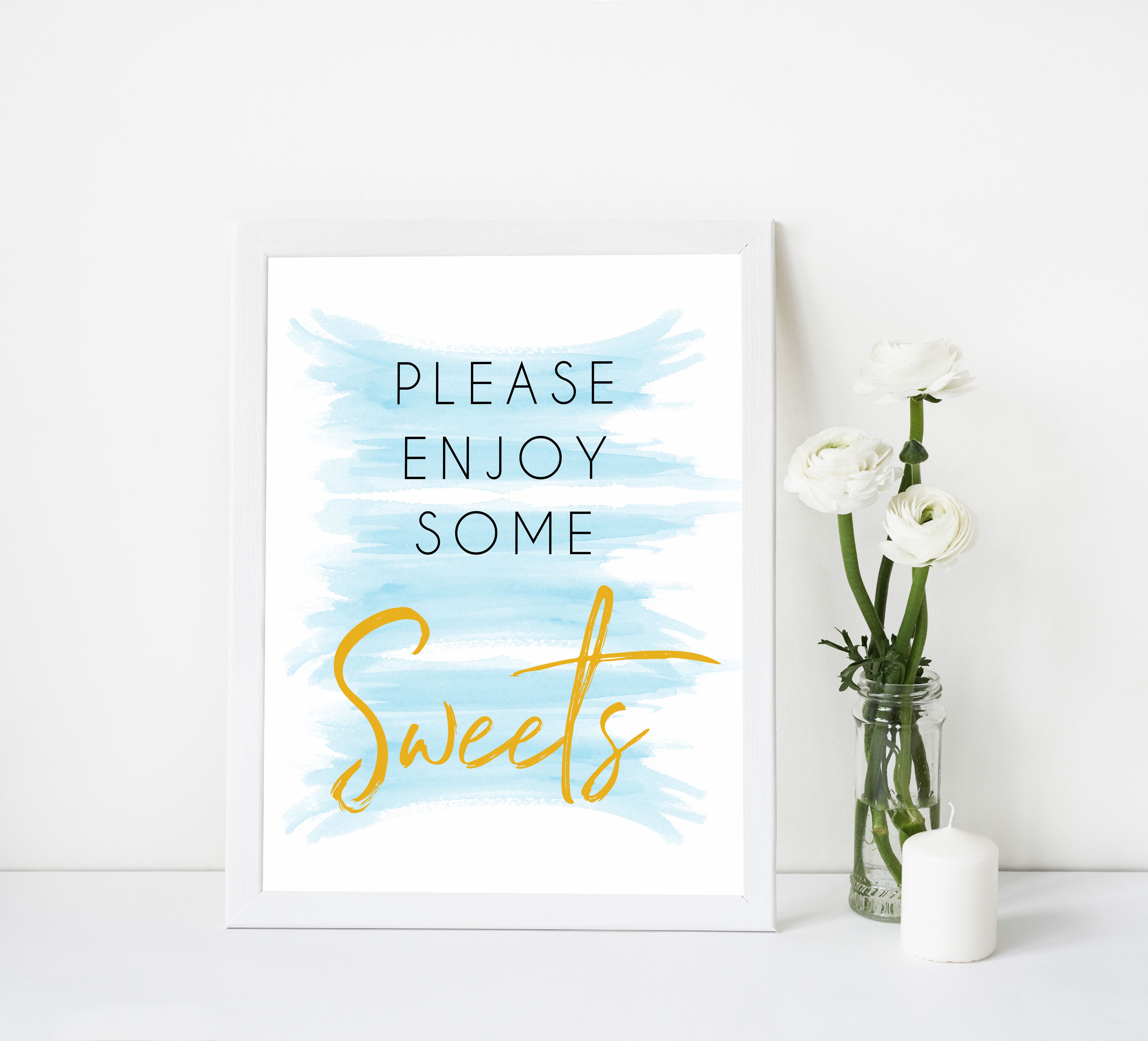 Sweets baby shower signs, printable baby shower signs, fun baby signs, blue baby shower signs