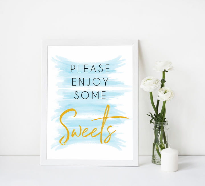 Sweets baby shower signs, printable baby shower signs, fun baby signs, blue baby shower signs
