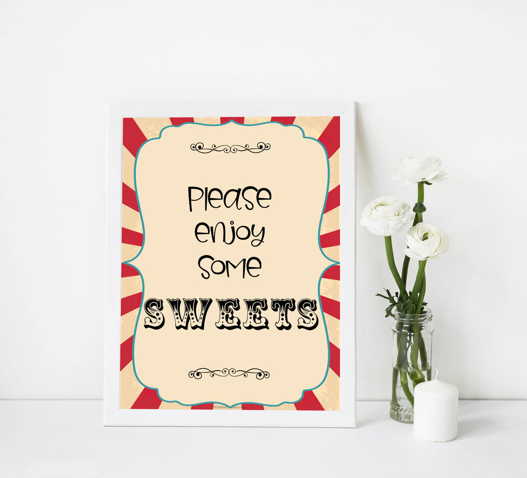 sweets baby table signs, sweets baby table decor sign, Circus baby decor, printable baby table signs, printable baby decor, carnival table signs, fun baby signs, circus fun baby table signs