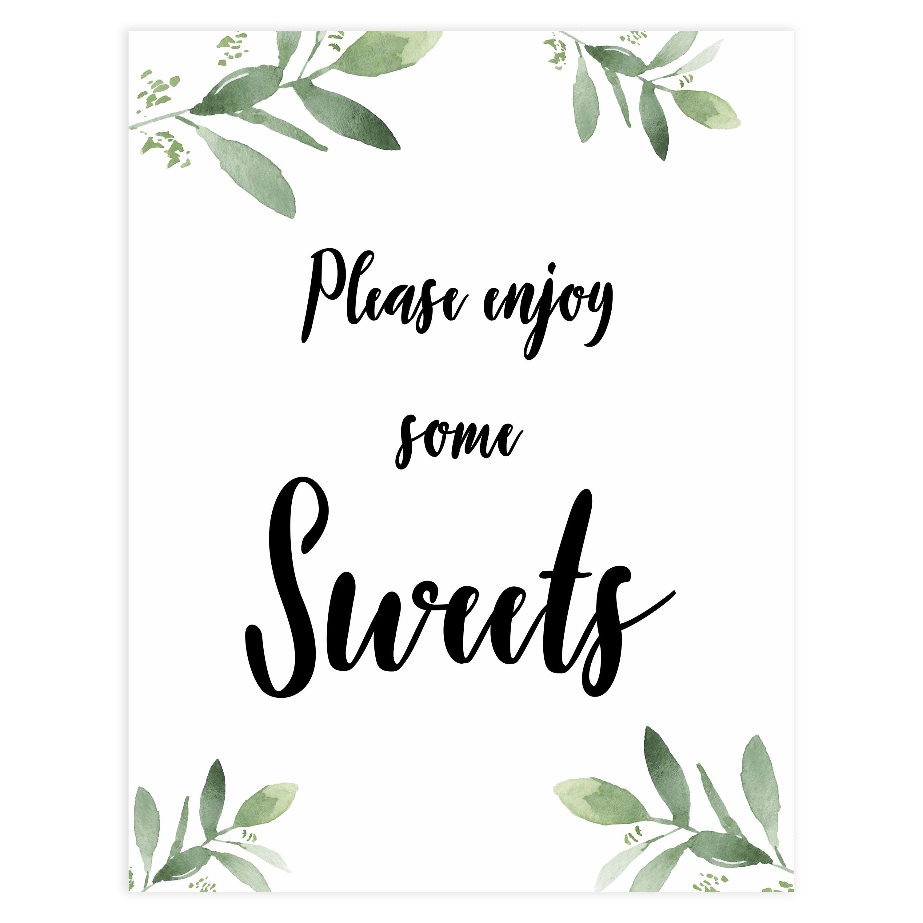 sweets baby shower signs, printable baby shower signs, botanical baby shower decor, floral baby table signs