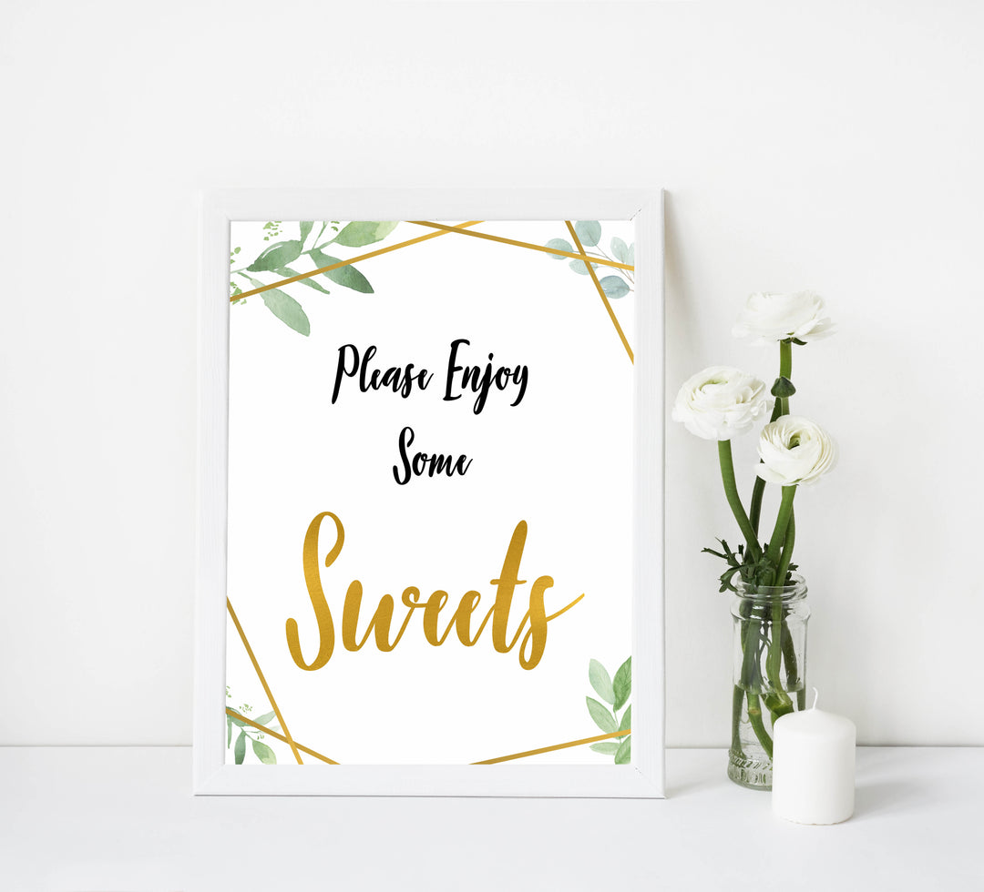 sweets baby table signs, sweets baby signs, Gold geometric baby decor, printable baby table signs, printable baby decor, gold table signs, fun baby signs, geometric fun baby table signs