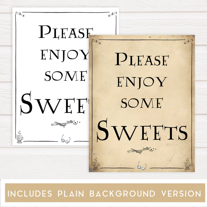 Sweets Baby Signs, Wizard baby shower signs, printable baby shower decor, Harry Potter baby decor, Harry Potter baby shower ideas, fun baby decor, fun baby signs
