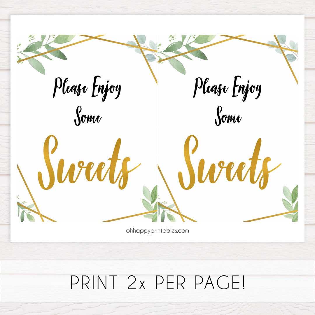 sweets baby table signs, sweets baby signs, Gold geometric baby decor, printable baby table signs, printable baby decor, gold table signs, fun baby signs, geometric fun baby table signs