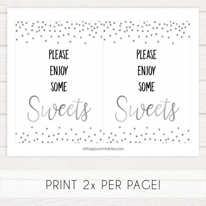sweets baby table signs, sweets baby signs, Baby silver glitter baby decor, printable baby table signs, printable baby decor, baby silver glitter table signs, fun baby signs, baby silver fun baby table signs