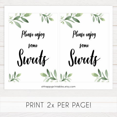 sweets baby shower signs, printable baby shower signs, botanical baby shower decor, floral baby table signs
