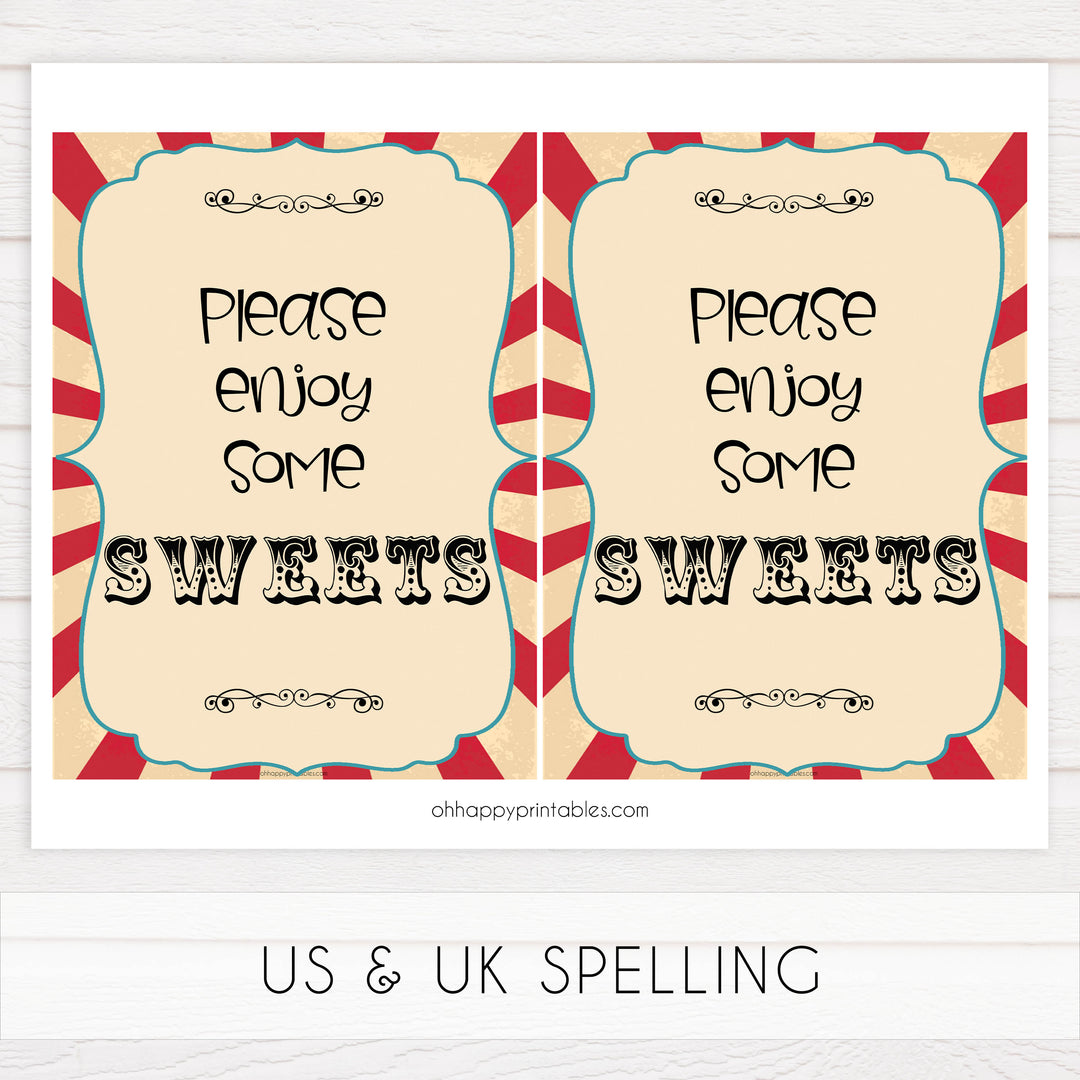 sweets baby table signs, sweets baby table decor sign, Circus baby decor, printable baby table signs, printable baby decor, carnival table signs, fun baby signs, circus fun baby table signs