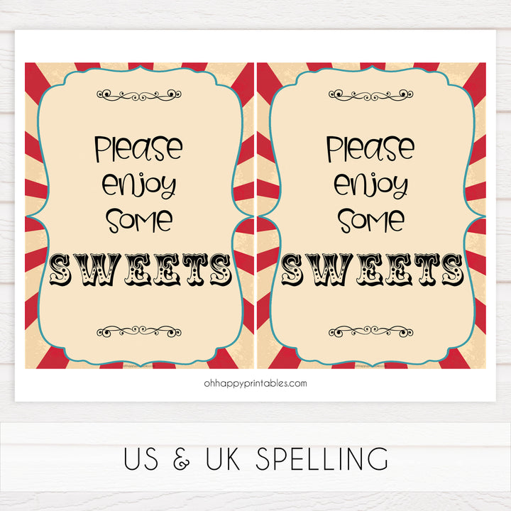 sweets baby table signs, sweets baby table decor sign, Circus baby decor, printable baby table signs, printable baby decor, carnival table signs, fun baby signs, circus fun baby table signs