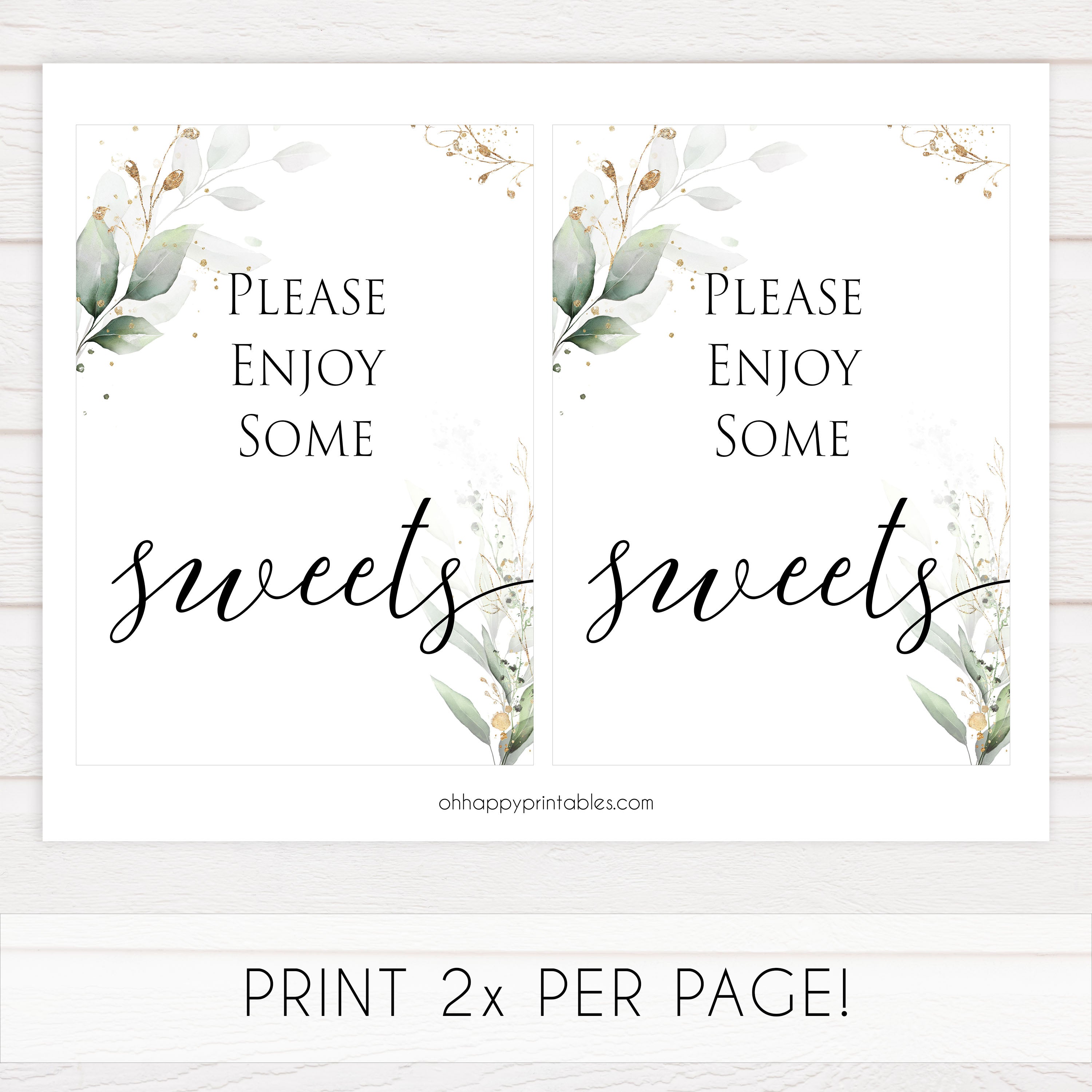 Gold green leaf baby signs, sweets baby sign, printable baby shower decor, fun baby signs, top baby games to play, gold leaf baby shower decor, greenery baby shower ideas