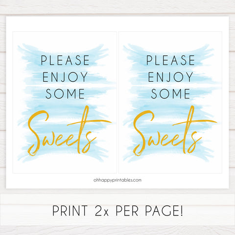 Sweets baby shower signs, printable baby shower signs, fun baby signs, blue baby shower signs