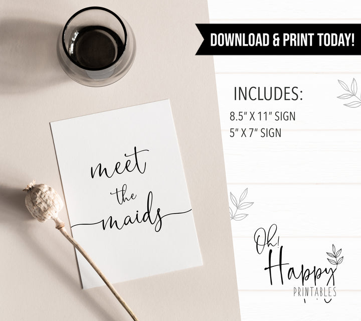 Minimalist bridal shower signs, meet the maids, printable bridal signs, printable bridal decor, minimalist bridal decor, bridal decor, bridal table signs