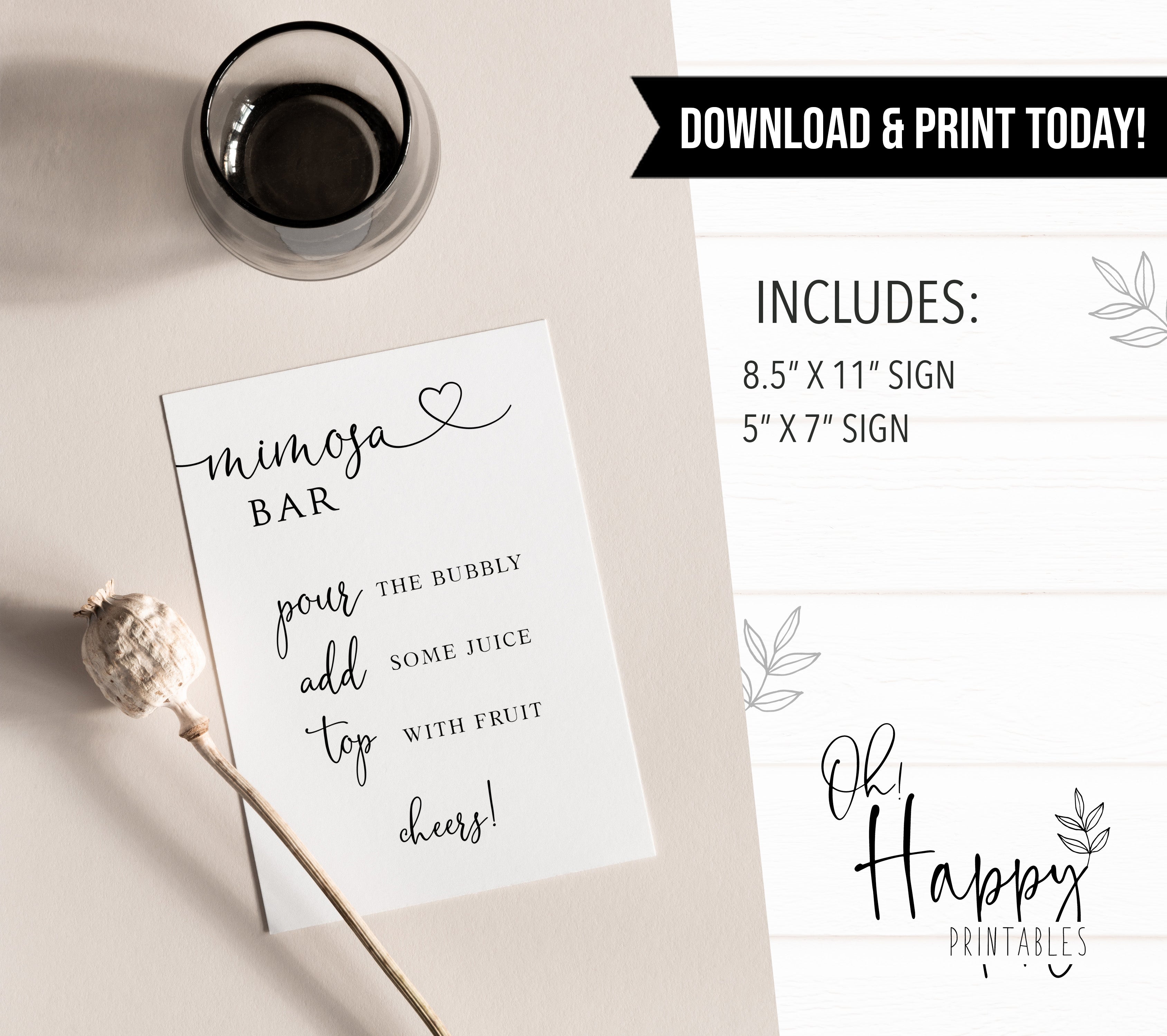 Mimosa Bar Sign Download, Printable Mimosa Sign, Printable Bridal