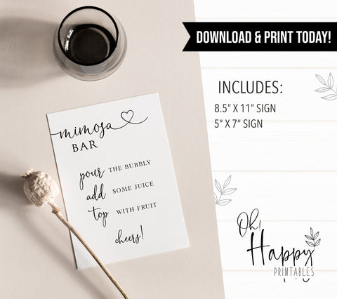 Minimalist bridal shower signs, mimosa baby sign, printable bridal signs, printable bridal decor, minimalist bridal decor, bridal decor, bridal table signs