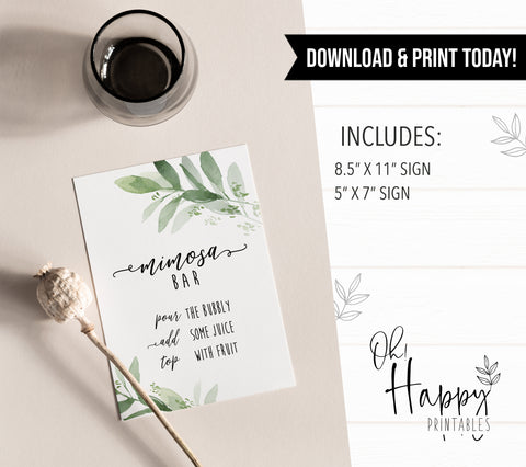 mimosa bar sign, greenery bridal shower, fun bridal shower games, bachelorette party games, floral bridal games, hen party ideas