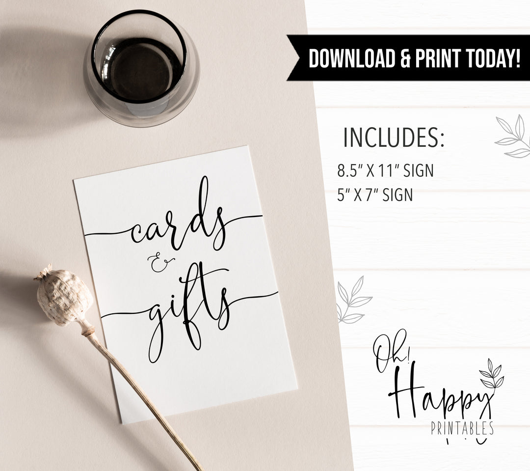 Minimalist bridal shower signs, gifts and cards sign, printable bridal signs, printable bridal decor, minimalist bridal decor, bridal decor, bridal table signs