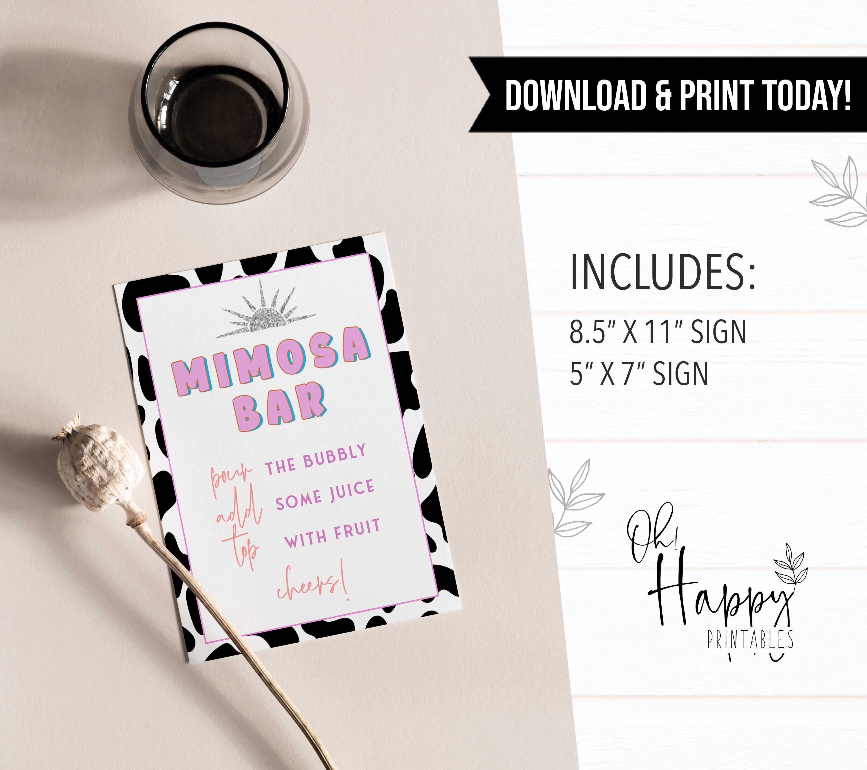 Mimosa Bar Sign and Tags, Mimosa Juice Tags, Bridal Shower Mimosa