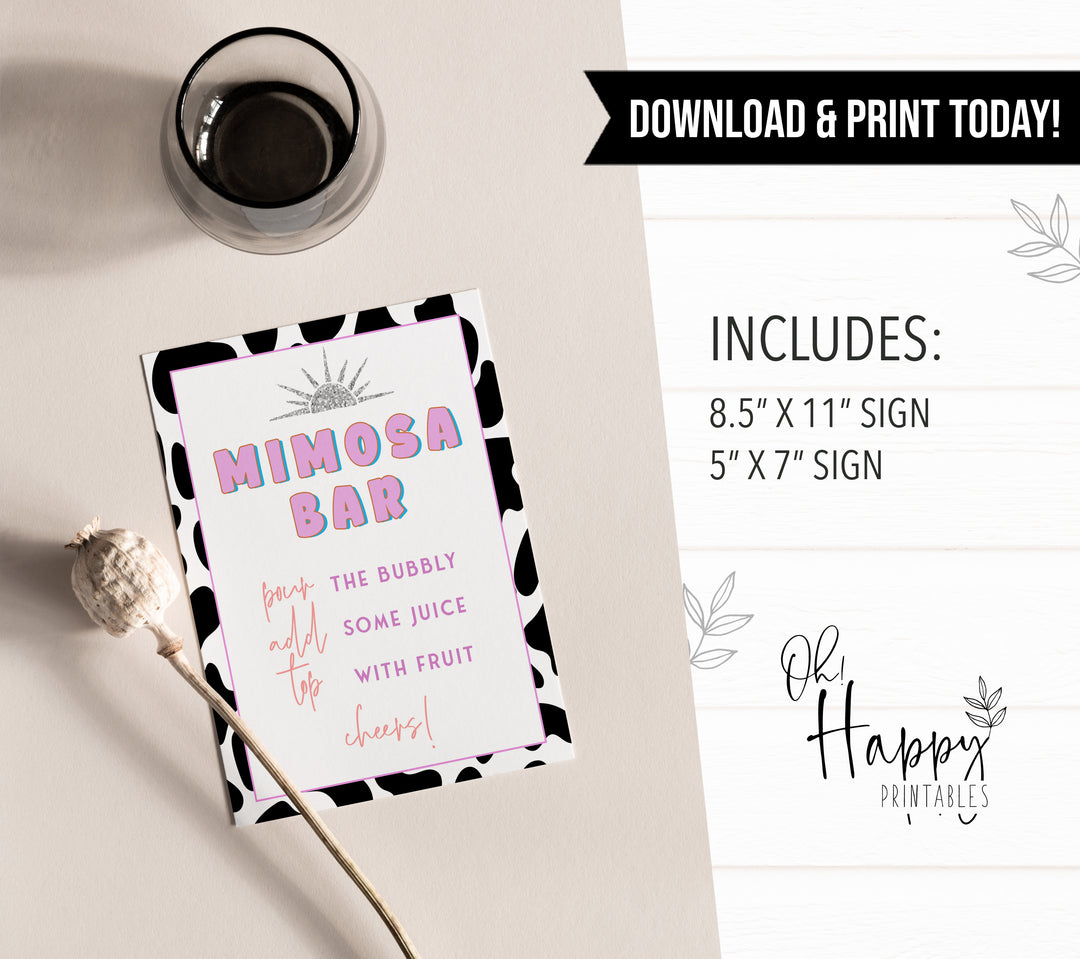 mimosa bridal table sign, Space cowgirl bridal shower games, printable bridal shower games, bridal games, bridal shower games, disco bridal games