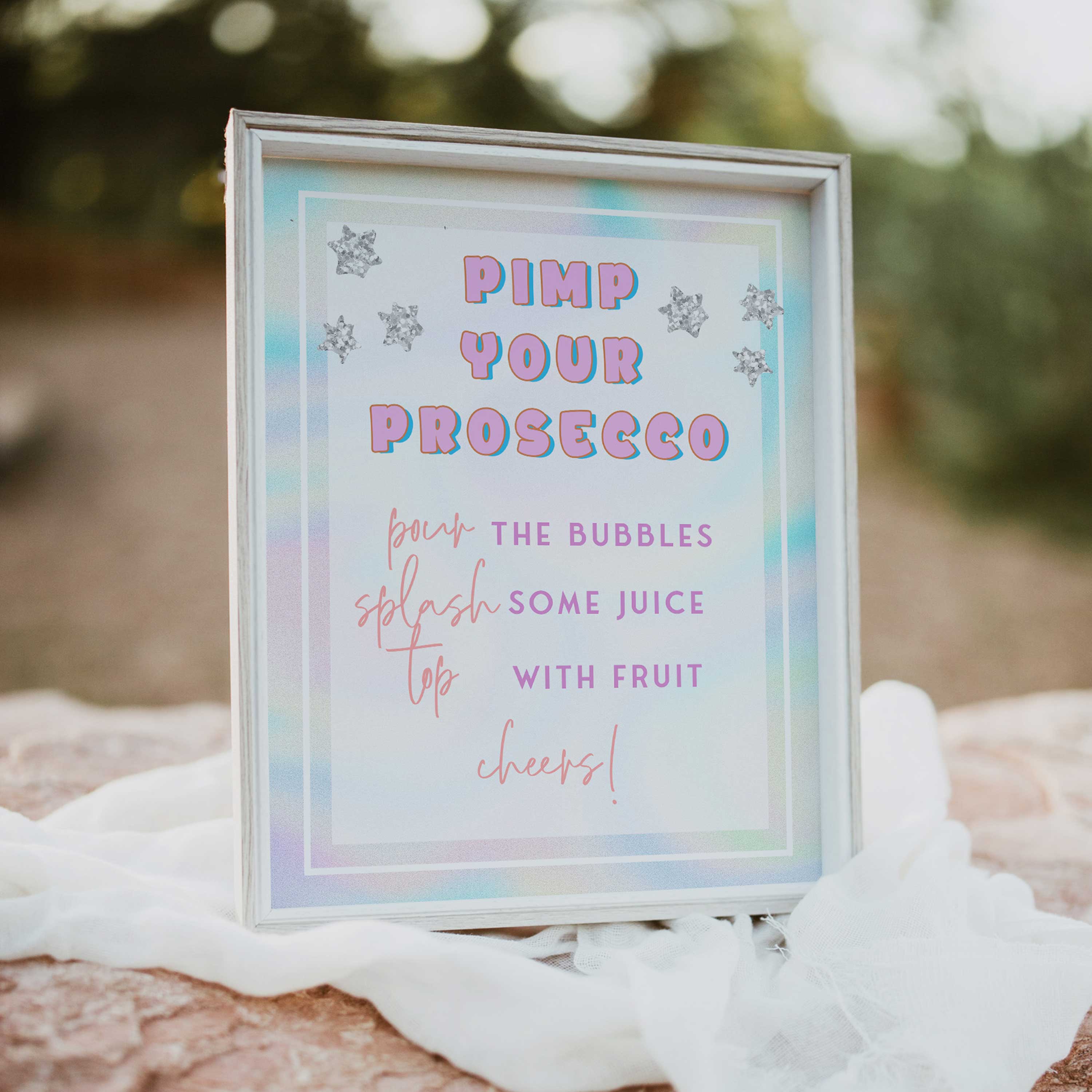 pimp your prosecco sign, Space cowgirl bridal shower games, printable bridal shower games, bridal games, bridal shower games, disco bridal games