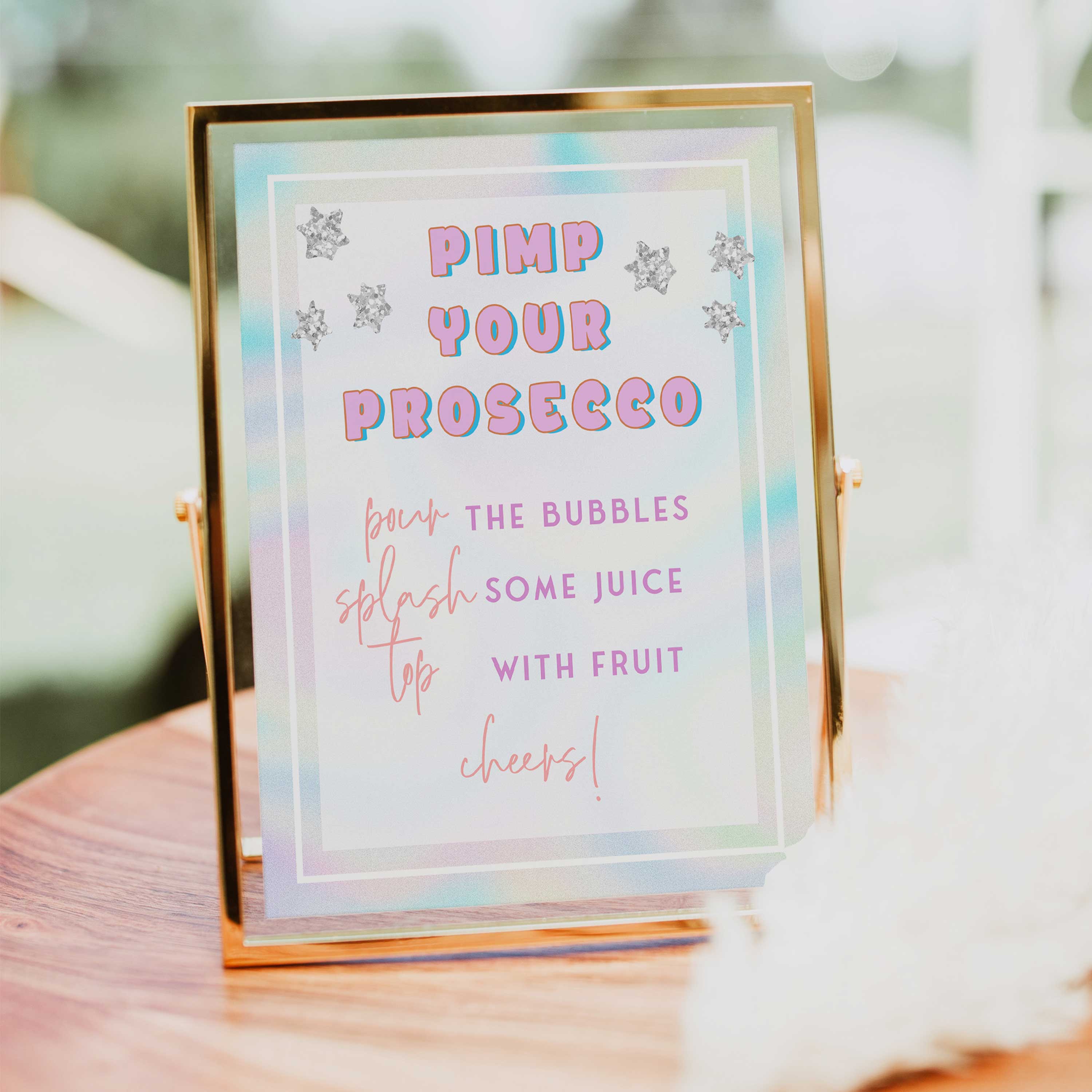pimp your prosecco sign, Space cowgirl bridal shower games, printable bridal shower games, bridal games, bridal shower games, disco bridal games