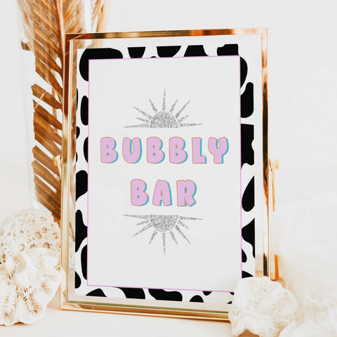 bubbly bar table sign, Space cowgirl bridal shower games, printable bridal shower games, bridal games, bridal shower games, disco bridal games