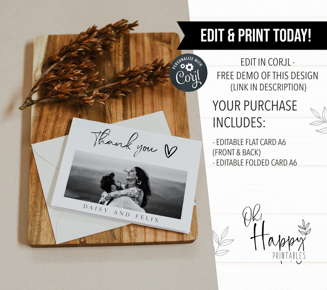 editable thank you card, printable wedding thank you card, CALLIGRAPHY editable wedding invitation suite, editable wedding stationery, printable wedding stationery, modern wedding items, wedding save the dates