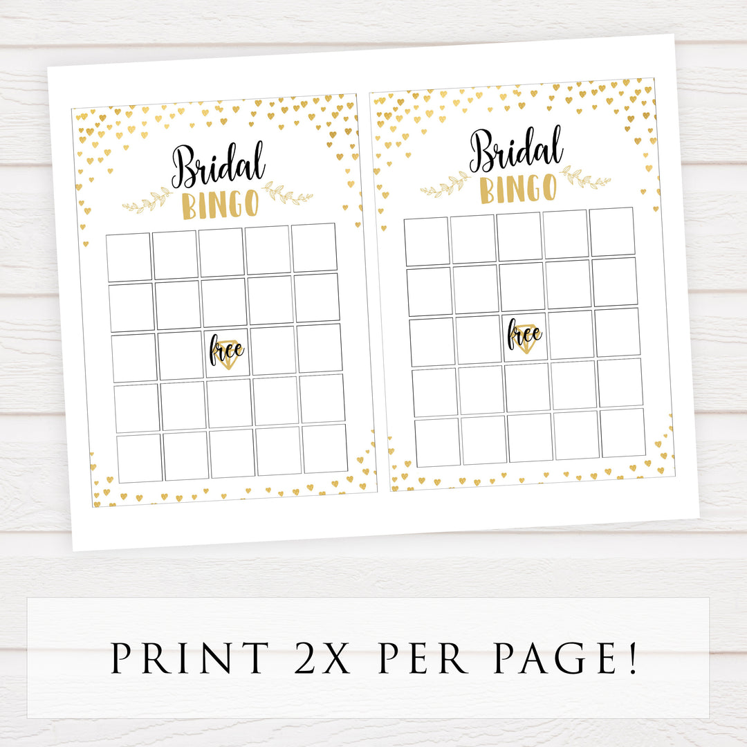 Gold hearts bridal shower games, bridal bingo game, printable bridal games, gold bridal games, gold hearts bridal games, fun bridal games, top bridal games, best bridal games