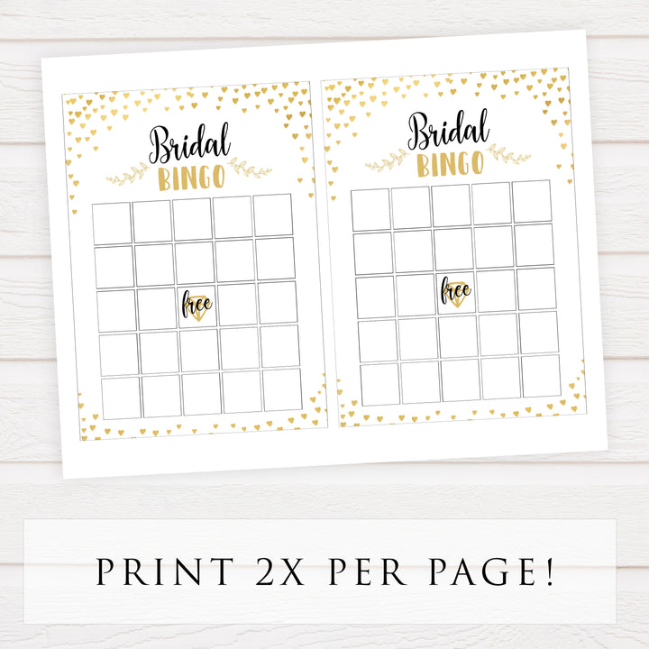 Gold hearts bridal shower games, bridal bingo game, printable bridal games, gold bridal games, gold hearts bridal games, fun bridal games, top bridal games, best bridal games