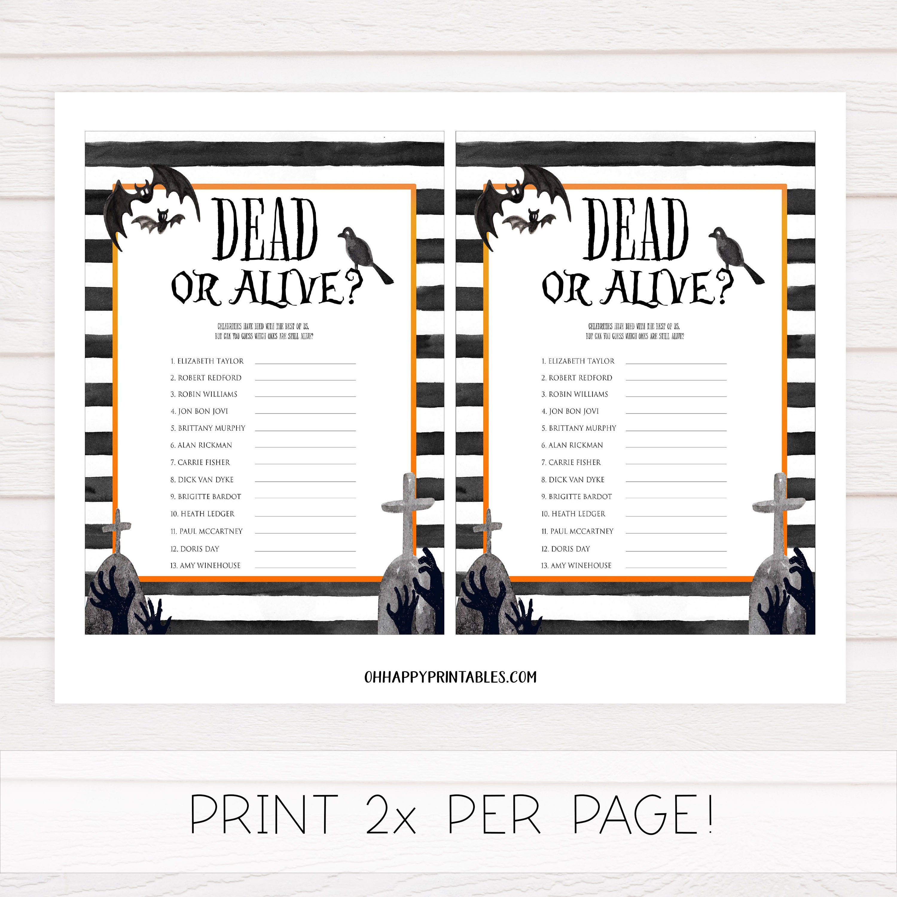 dead or alive game, guess if they are dead or alive, halloween party games, halloween games, fun halloween games, kids halloween games