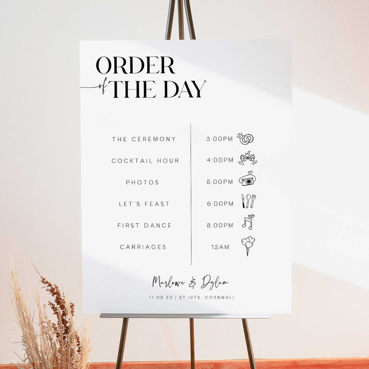 editable order of the day sign, wedding order of the day sign, printable wedding stationery, DIY wedding stationery, at home wedding stationery,