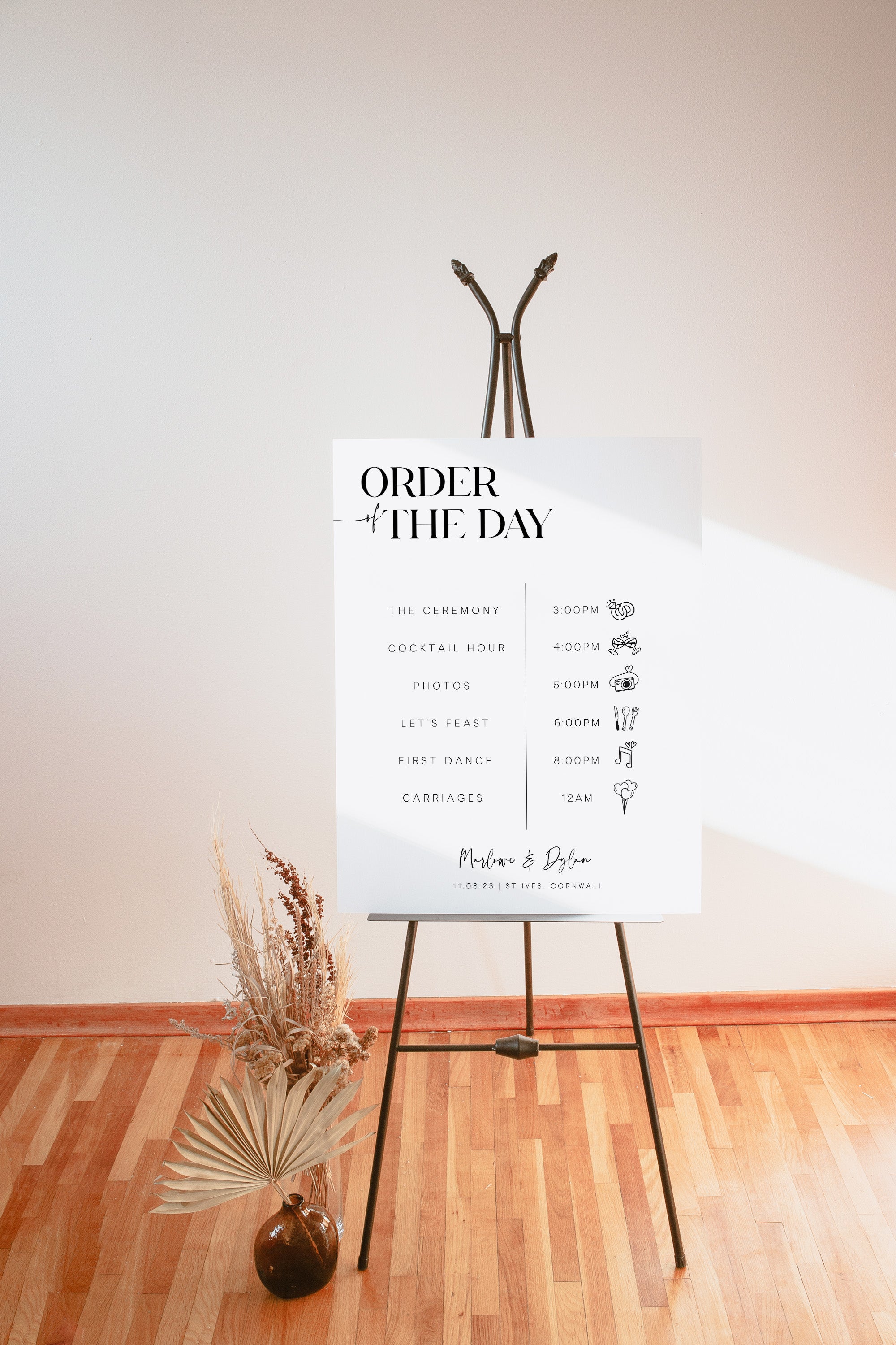 editable order of the day sign, wedding order of the day sign, printable wedding stationery, DIY wedding stationery, at home wedding stationery,