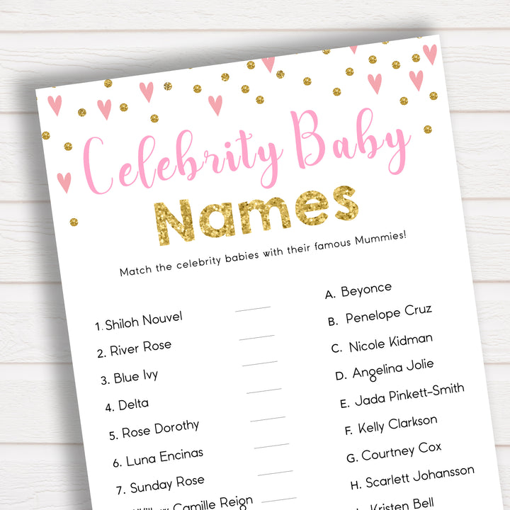 Baby Shower Game - Celebrity Baby Names in Pink