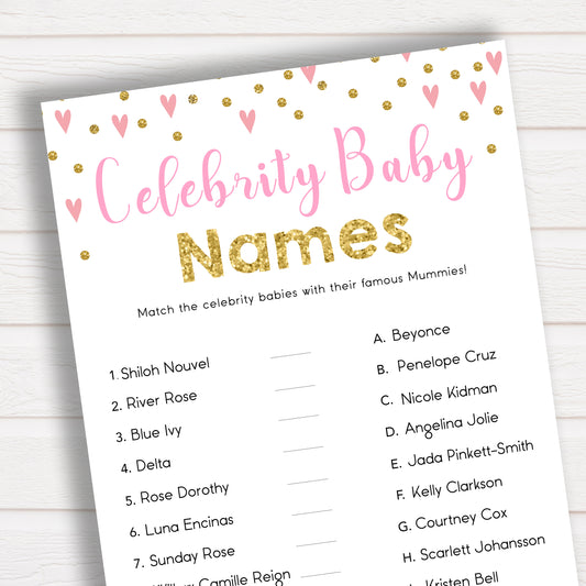 Baby Shower Game - Celebrity Baby Names in Pink