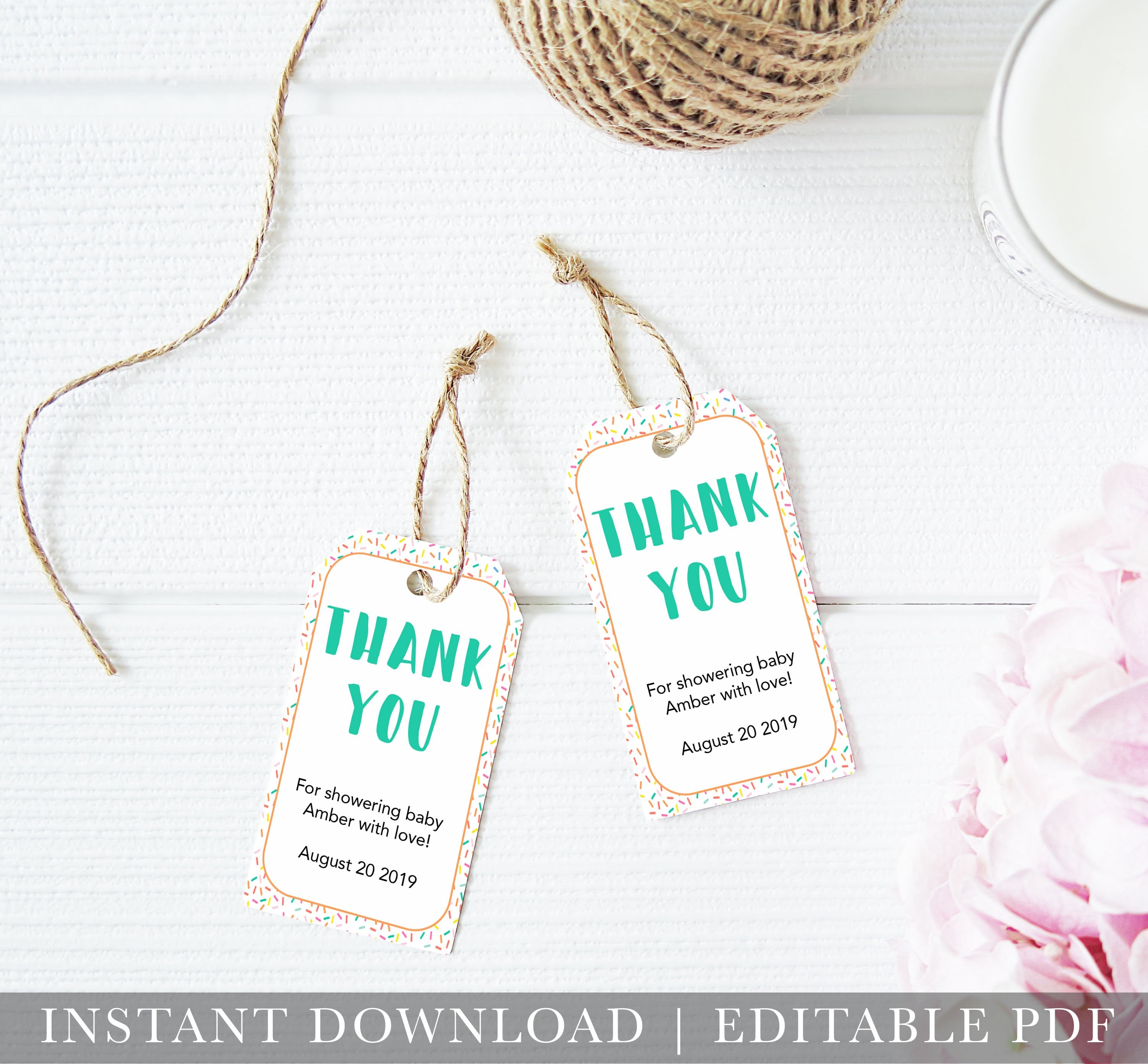 printable baby shower thank you tags, editable baby shower thank you tags, baby sprinkle thank you tags, baby sprinkle ideas