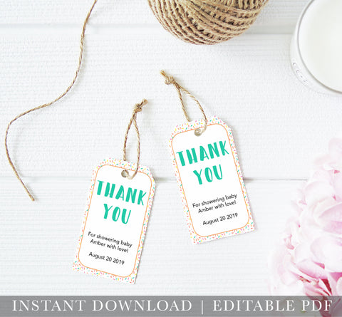 printable baby shower thank you tags, editable baby shower thank you tags, baby sprinkle thank you tags, baby sprinkle ideas
