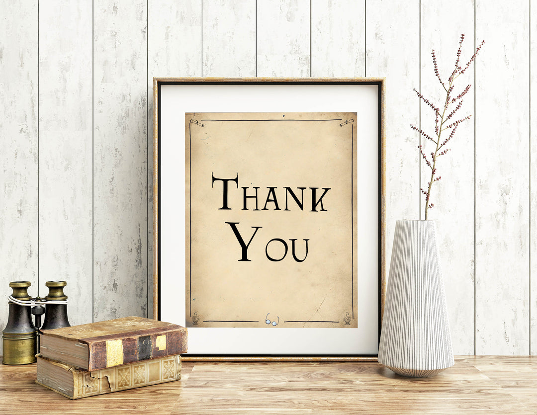 thank you sign, Printable bridal shower signs, Harry Potter bridal shower decor, Harry Potter bridal shower decor ideas, fun bridal shower decor, bridal shower game ideas, Harry Potter bridal shower ideas