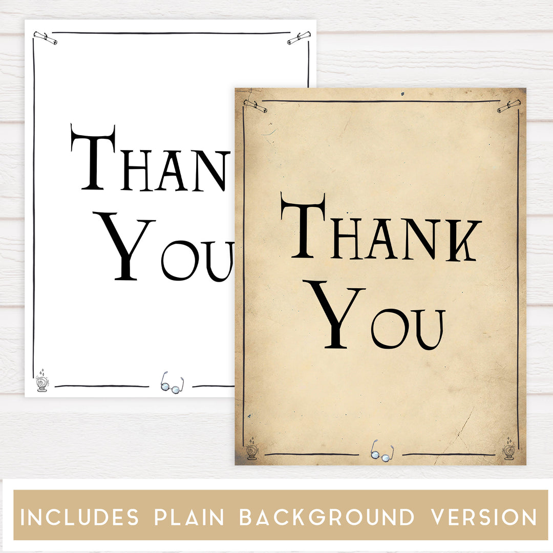thank you sign, Printable bridal shower signs, Harry Potter bridal shower decor, Harry Potter bridal shower decor ideas, fun bridal shower decor, bridal shower game ideas, Harry Potter bridal shower ideas