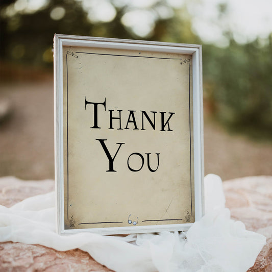 thank you sign, Printable bridal shower signs, Harry Potter bridal shower decor, Harry Potter bridal shower decor ideas, fun bridal shower decor, bridal shower game ideas, Harry Potter bridal shower ideas