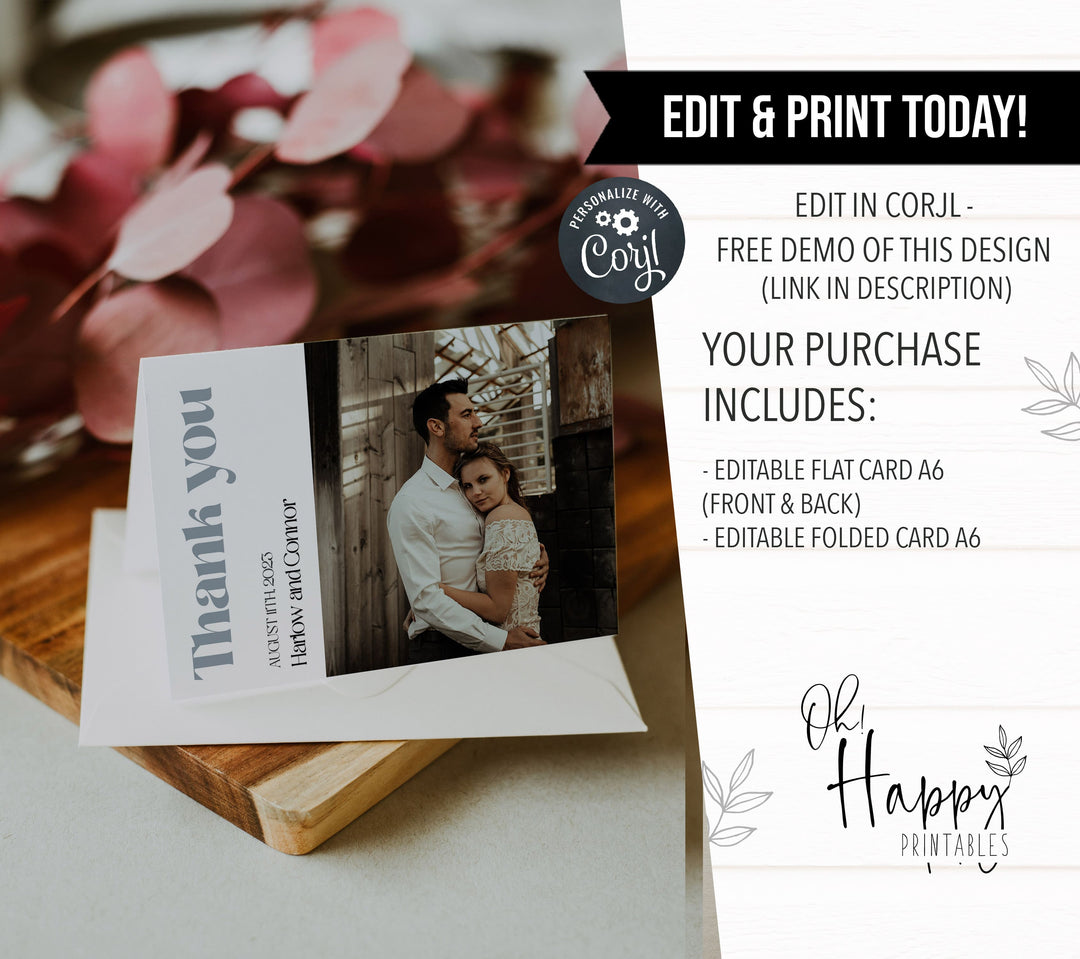 editable wedding thank you card, printable wedding thank you card, modern wedding invitation suite, editable wedding stationery, printable wedding stationery, modern wedding items, wedding save the dates