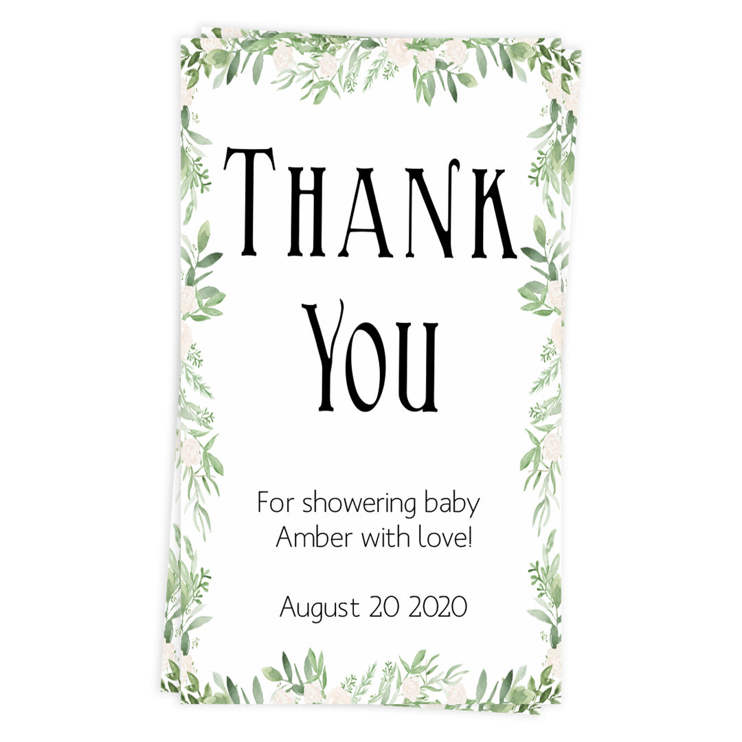 baby shower thank you tags, editable baby thank you tags, printable baby thank you tags, greenery baby thank you tags, botanical baby thank you tags