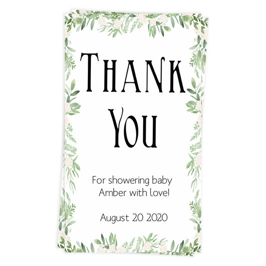 baby shower thank you tags, editable baby thank you tags, printable baby thank you tags, greenery baby thank you tags, botanical baby thank you tags