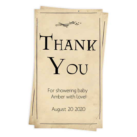 wizard baby shower thank you tags, printable baby thank you tags, editable baby shower thank you tags, harry potter baby shower tags, potter baby shower theme