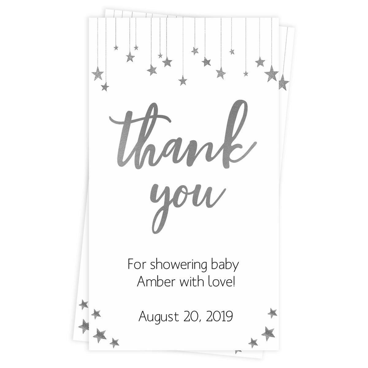 printable baby shower thank you tags, editable baby shower thank you tags, silver little star baby tags, fun baby shower tags
