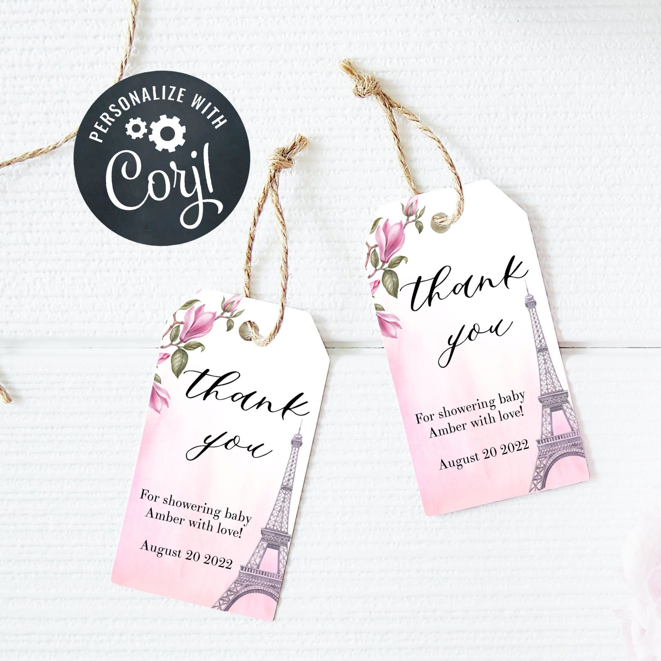 editable thank you tags, Paris baby shower games, printable baby shower games, Parisian baby shower games, fun baby shower games