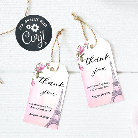 editable thank you tags, Paris baby shower games, printable baby shower games, Parisian baby shower games, fun baby shower games