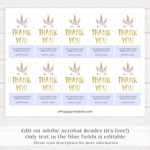 editable thank you tags, baby thank you tags, Printable baby shower games, unicorn baby games, baby shower games, fun baby shower ideas, top baby shower ideas, unicorn baby shower, baby shower games, fun unicorn baby shower ideas