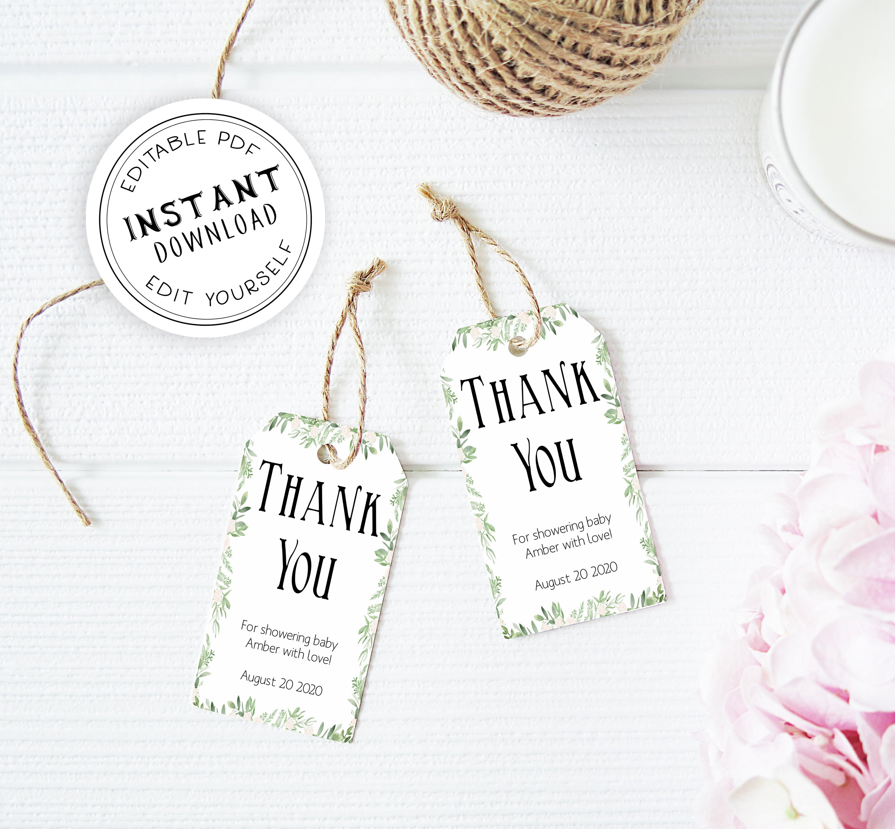 Christmas Thank You Tag printable | Red and White Flowers and Greenery