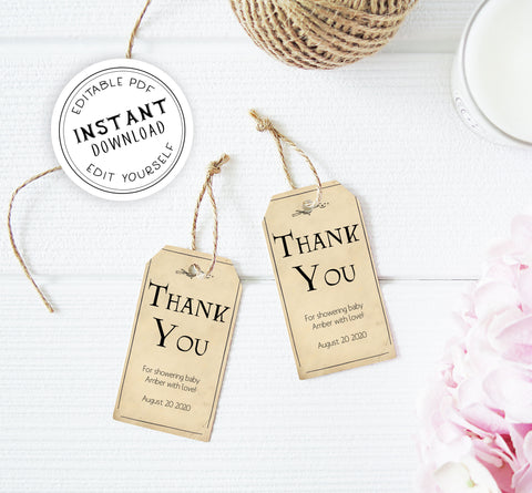 wizard baby shower thank you tags, printable baby thank you tags, editable baby shower thank you tags, harry potter baby shower tags, potter baby shower theme