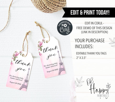 editable thank you tags, Paris baby shower games, printable baby shower games, Parisian baby shower games, fun baby shower games