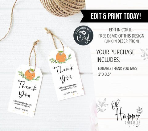 editable little cutie baby thank you tags, printable baby thank you cards, baby shower thank you tags